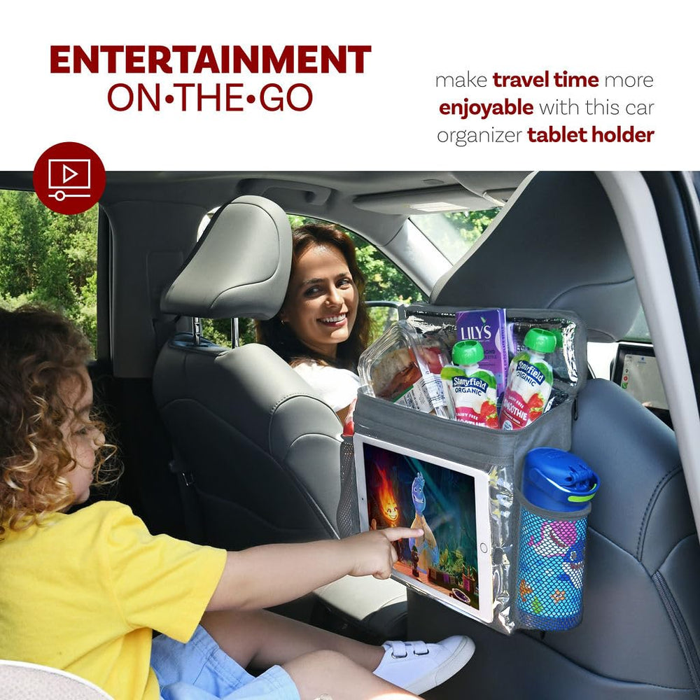 Car Cooler Organizer + iPad And Tablet Holder, Headrest Hanging Organizer For The Driver Or Passenger, Vehicle Front Or Back Seat Travel Bag, Personal Insulated Storage Bag For Adults & Kids