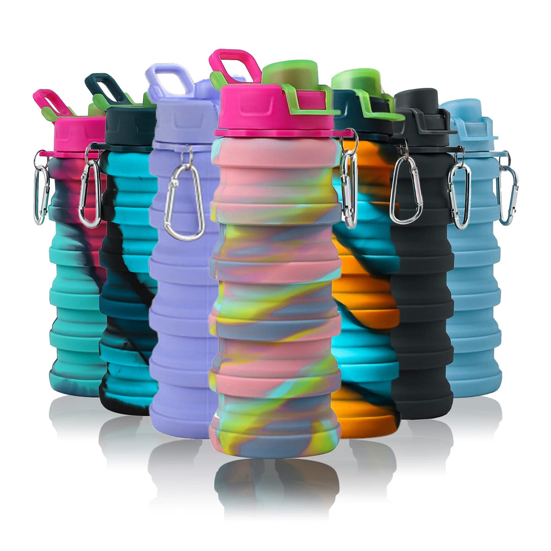 Collapsible Water Bottle-Water Cup 16oz BPA Free Silicone Foldable Water Bottles Kids-Reusable Water Bottle Hiking Travel Water Bottle Collapsible Cup Portable Leak Proof Sports Kids Water Bottle-Gray