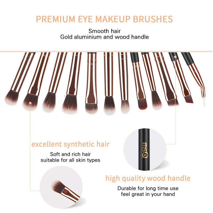 Eye Makeup Brushes 12pcs Rose Gold Eyeshadow Makeup Brushes Set with Soft Synthetic Hairs & Real Wood Handle for Eyeshadow, Eyebrow, Eyeliner, Blending - Rose Gold(without bag)