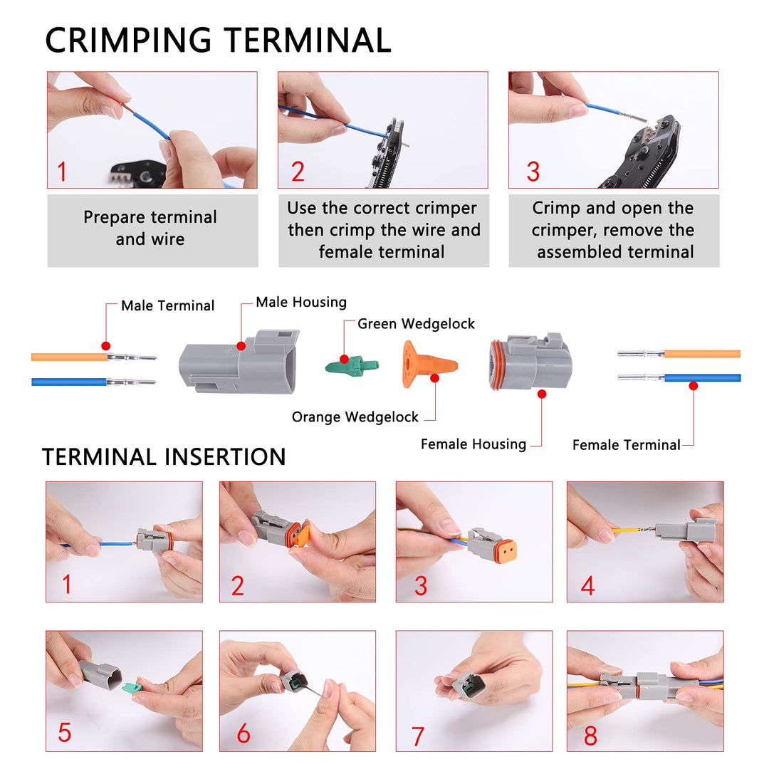 5 Kit 3 Pin Way DT Series Connector Gray Receptacle IP67 Waterproof Heavy Duty 14-18 AWG 13 Amps Continuous DT04-3P DT06-3S w/Wedge Lock W3P W3S (5 Kits, 3 Pin)