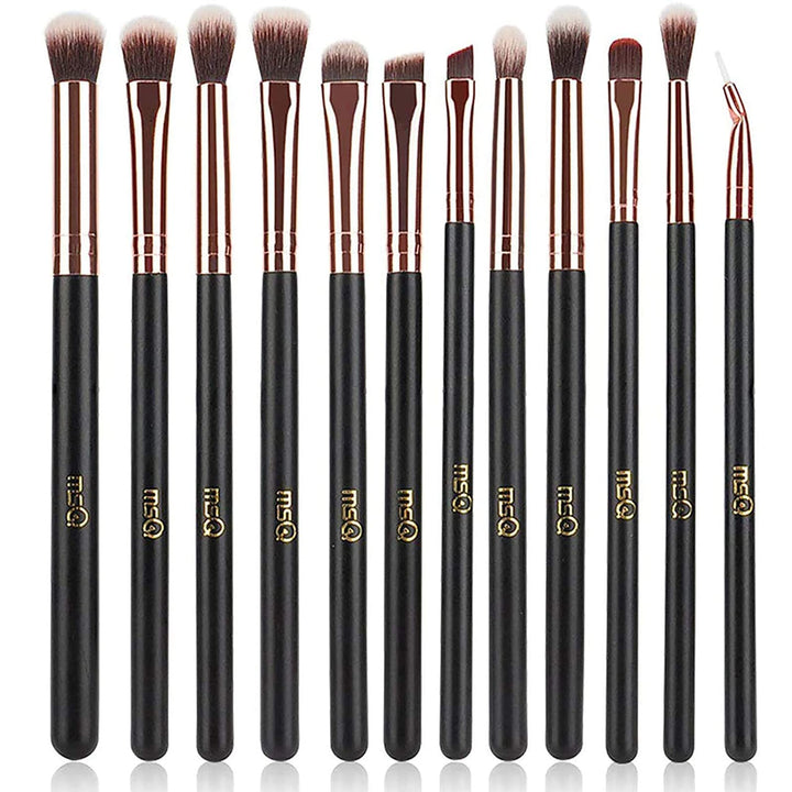 Eyeshadow Brushes 12pcs Rose Gold Eye Make Up Brush Set with Bag (PU Leather Pouch) Soft Natural Hairs for Eyeshadow, Eyebrow, Eyeliner, Blending, Best Gifts - Rose Gold