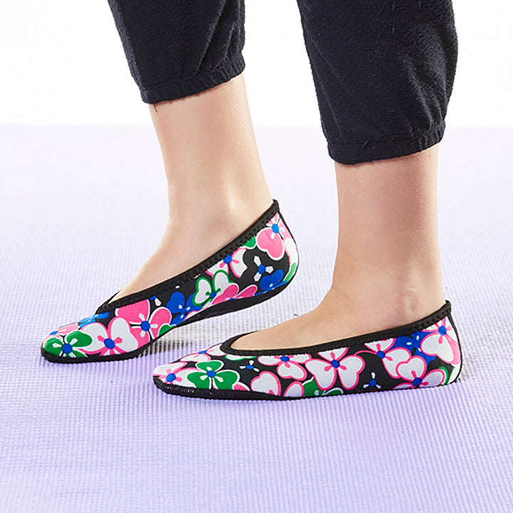 NuFoot Ballet Flats Women's Shoes, Best Foldable & Flexible Flats, Slipper Socks, Travel Slippers & Exercise Shoes, Dance Shoes, Yoga Socks, House Shoes, Indoor Slippers, Black Flowers, Small