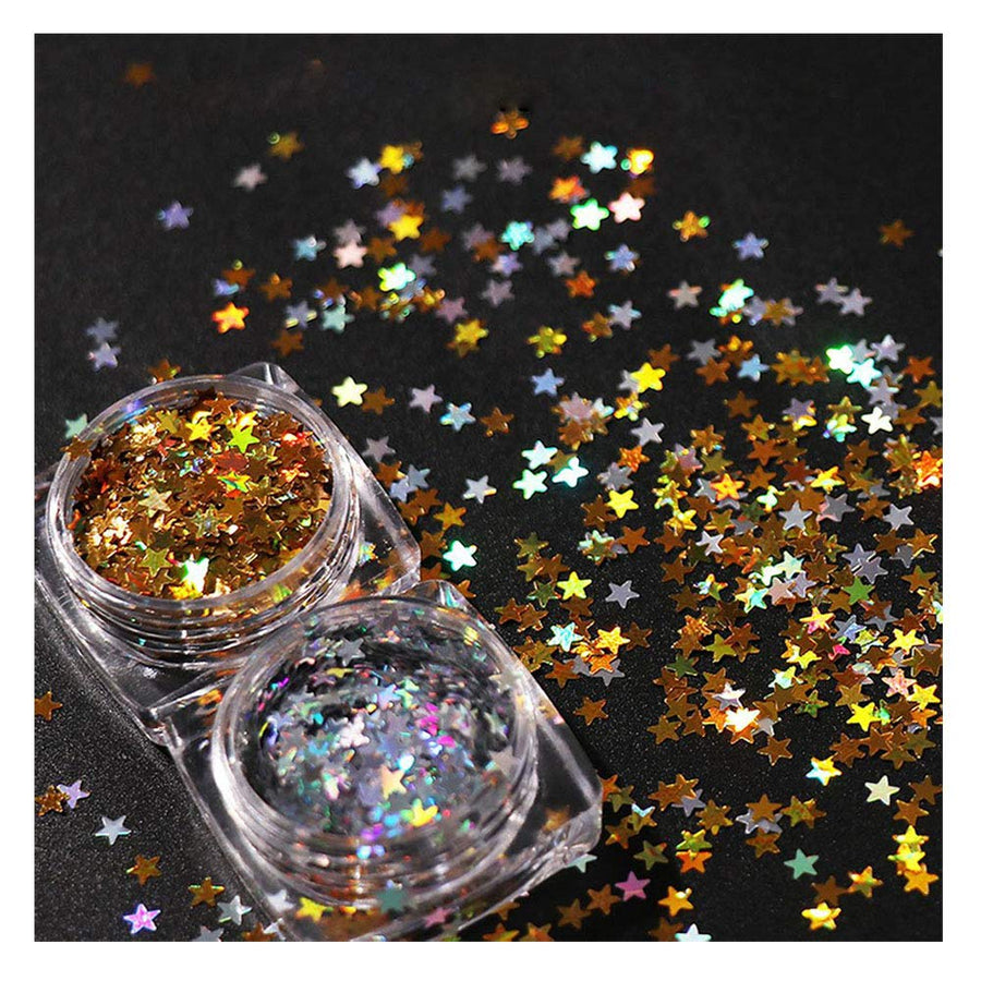 2 Boxes 3D Gold Silver Star Pattern Sequins Nail Art Decals Manicure DIY Decoration Tools