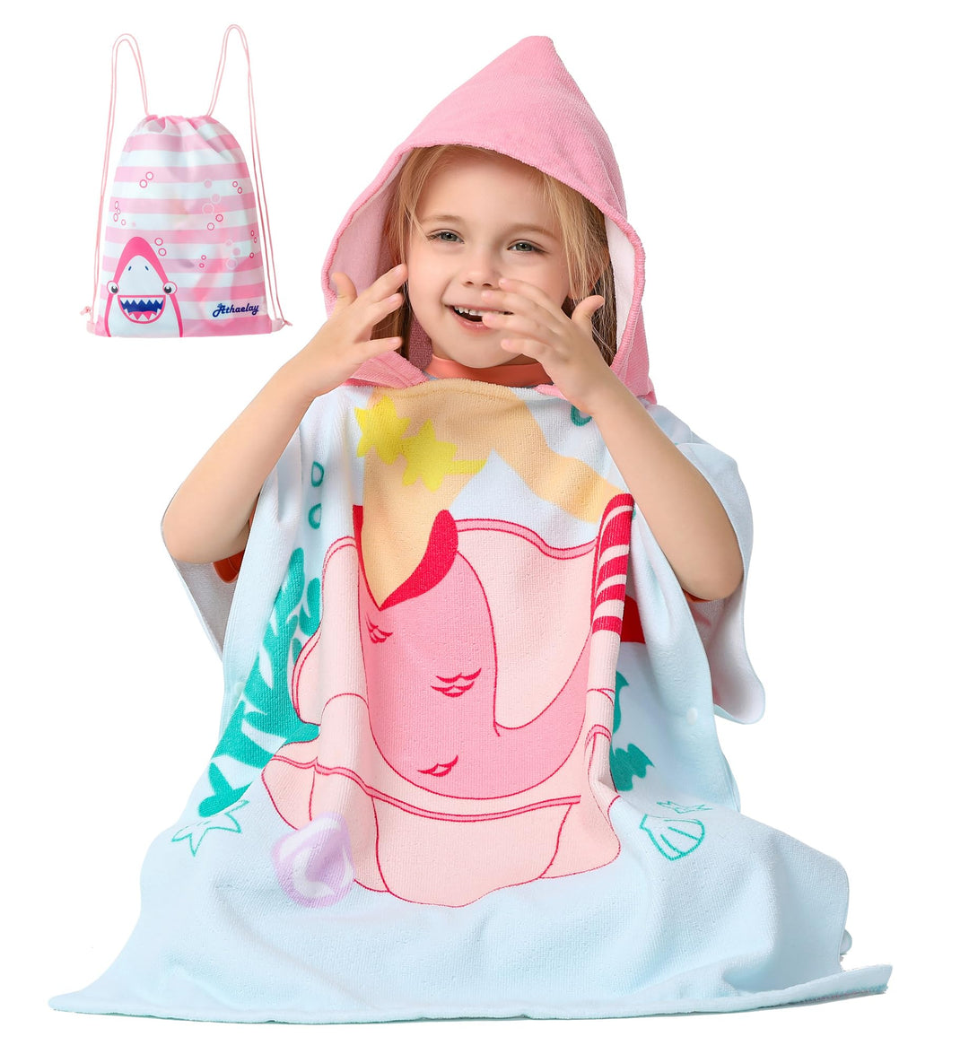 Toddler Girls' Wearable Bath Towel Mermaid Hooded Poncho Cover-ups Swimwear for Kid Girls Beach Pool