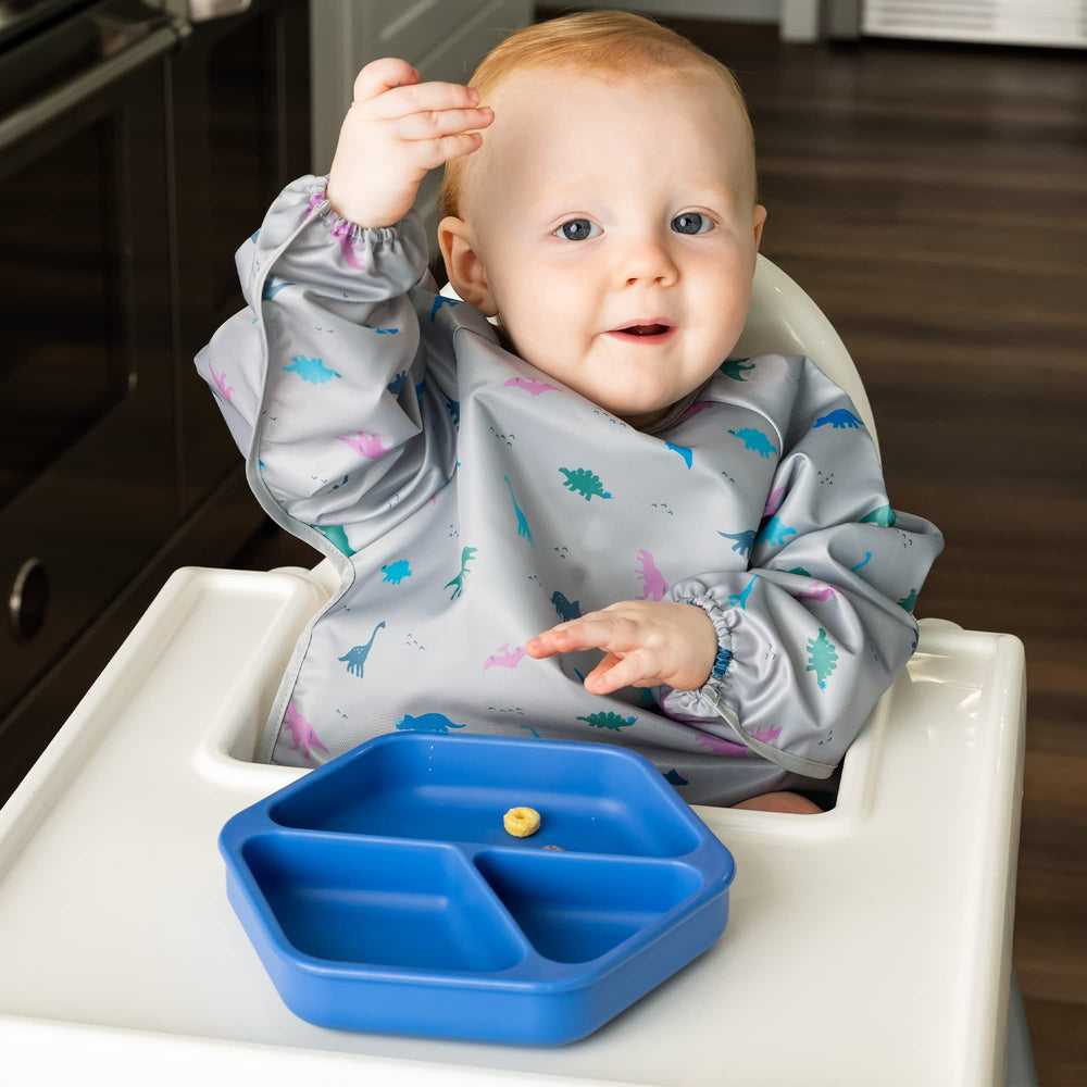 Silicone Suction Baby Plate, Suction Grip Divided Dish for First Foods and Self-Feeding Toddlers, Baby Led Weaning Supplies for Independent Eating (Indigo Plate)