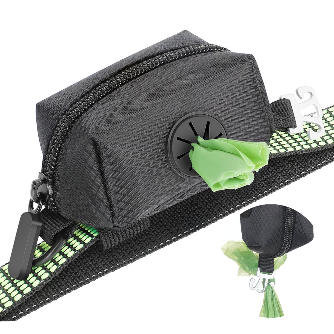 Dog Poop Bag Dispenser with Used Waste Bag Holder Carrier - Improved Elastic Strap & Metal Buckle Greatly fits Any Dog Leash | Bags Not Included
