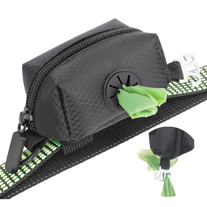 Dog Poop Bag Dispenser with Used Waste Bag Holder Carrier - Improved Elastic Strap & Metal Buckle Greatly fits Any Dog Leash | Bags Not Included