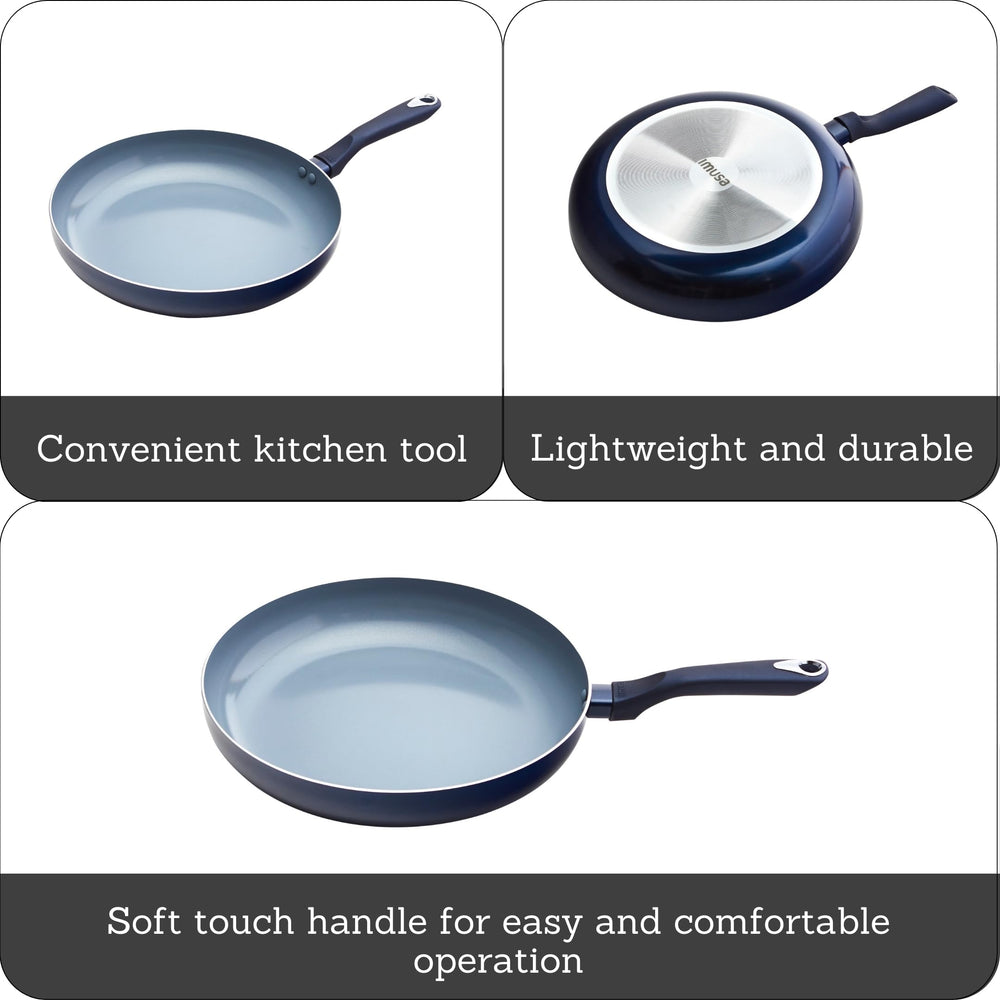 IMUSA USA Blue Ceramic Fry Pan with Soft Touch Handle, 12 Inch, 12