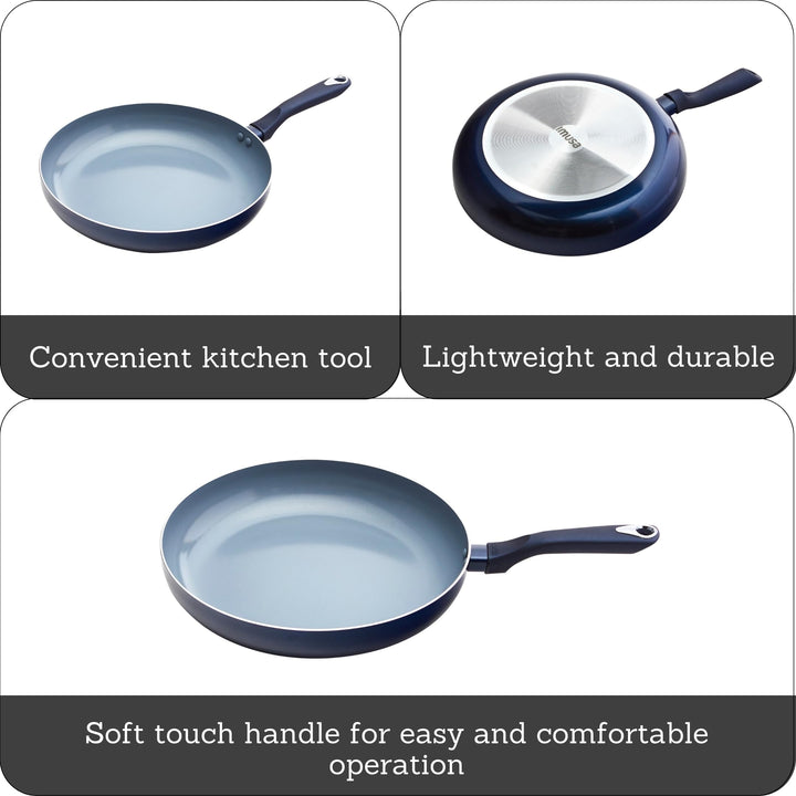 IMUSA USA Blue Ceramic Fry Pan with Soft Touch Handle, 12 Inch, 12