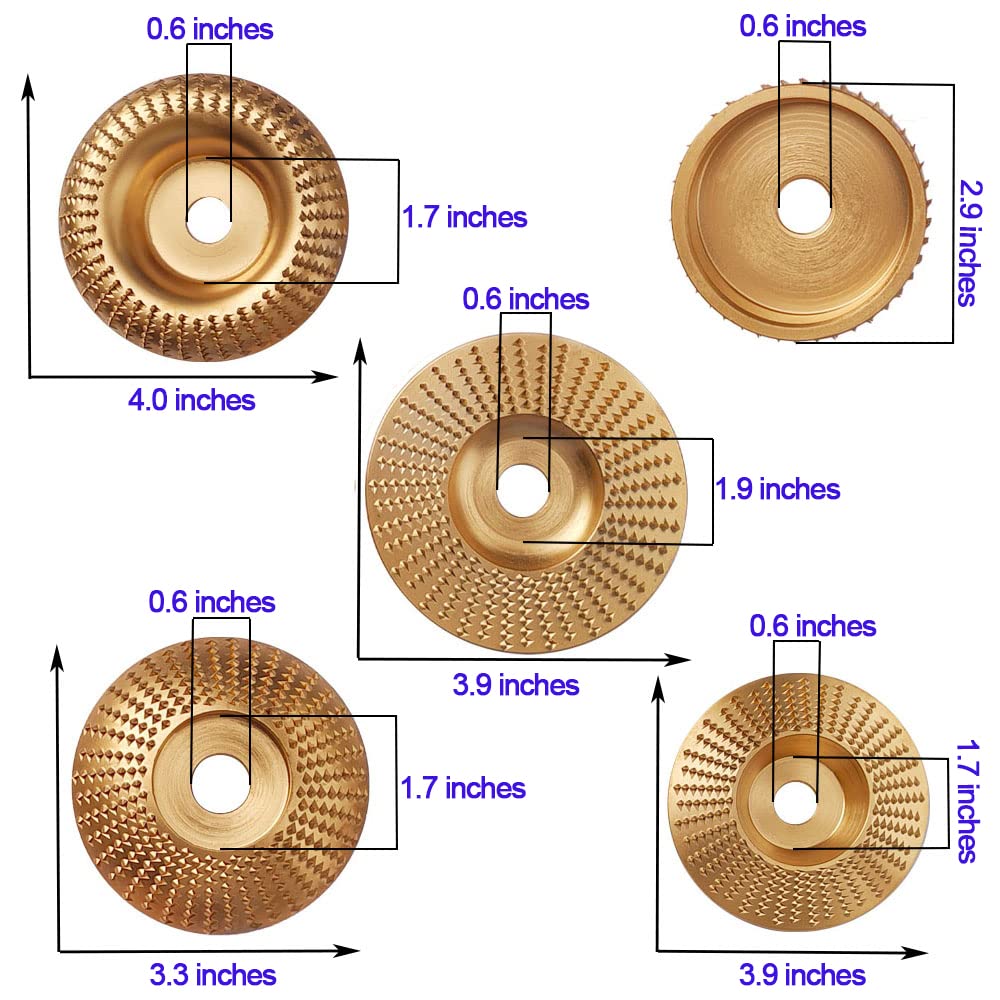 5 PCS Wood Carving Disc Set, Wood Shaping Disc for 4 or 4-1/2 Angle Grinder with 5/8” Arbor, Grinding Wheel Shaping Disc Set Wood Cutting Shaping Polishing