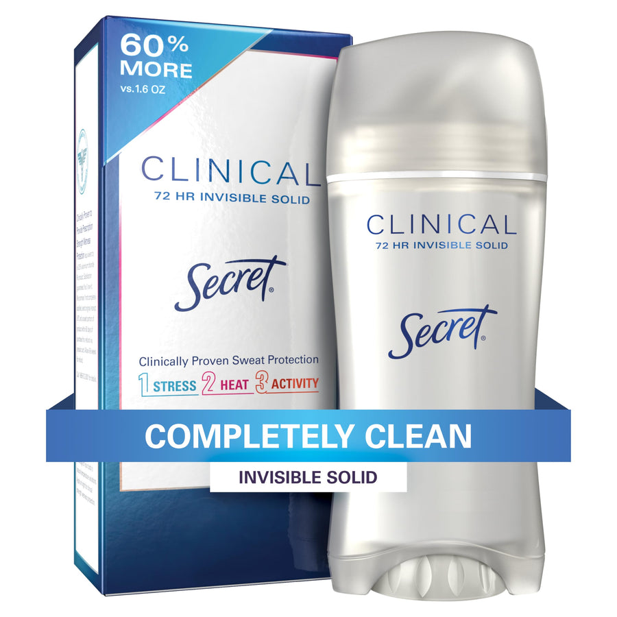 Clinical Strength Deodorant and Antiperspirant for Women, Invisible Solid, Completely Clean, 2.6 Oz.