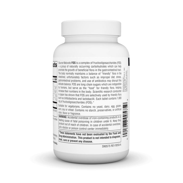 FOS 1000 mg Fructooligosaccharides Probiotic Enhancer - 100 Tablets