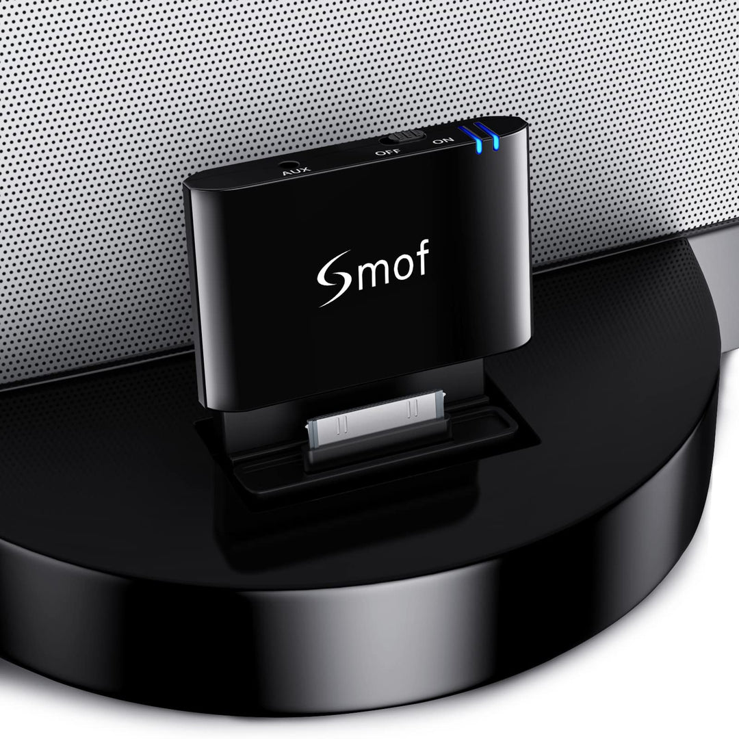 Premium 30 Pin Bluetooth Adapter Receiver for Bose Sounddock and 30 pin iPod iPhone Music Docking Station with Bluetooth Audio Receiver 3.5 mm AUX Output-Female(Not for Car) Black