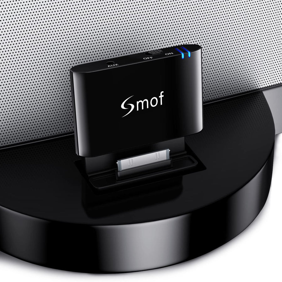 Premium 30 Pin Bluetooth Adapter Receiver for Bose Sounddock and 30 pin iPod iPhone Music Docking Station with Bluetooth Audio Receiver 3.5 mm AUX Output-Female(Not for Car) Black