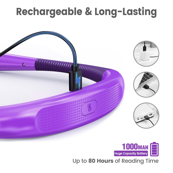 Book Light, 3-Color & 6-Brightness Reading Light, Bendable Neck Light, 80-hr Lasting Rechargeable Lamp, Perfect Book Light for Reading in Bed, Knitting, Camping, Repairing, Book Lovers Gifts