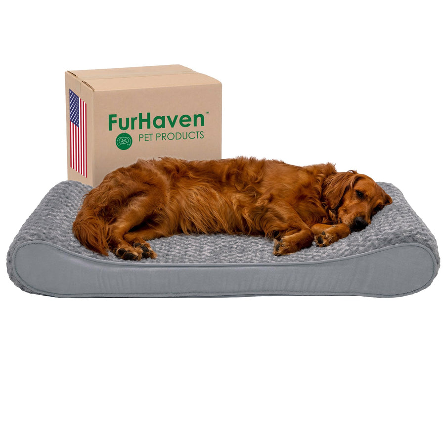 Orthopedic Dog Bed for Large Dogs w/ Removable Washable Cover, For Dogs Up to 75 lbs - Ultra Plush Faux Fur & Suede Luxe Lounger Contour Mattress - Gray, Jumbo/XL