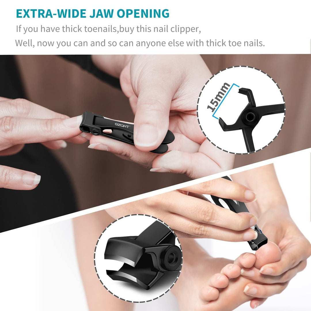 Fingernail Clippers,Nail Clippers for Tough Fingernails or Thick Toenails,Heavy Duty Stainless Steel Nail Cutters,Toenail Clippers for Elder,Men, Seniors, Adults(Black)