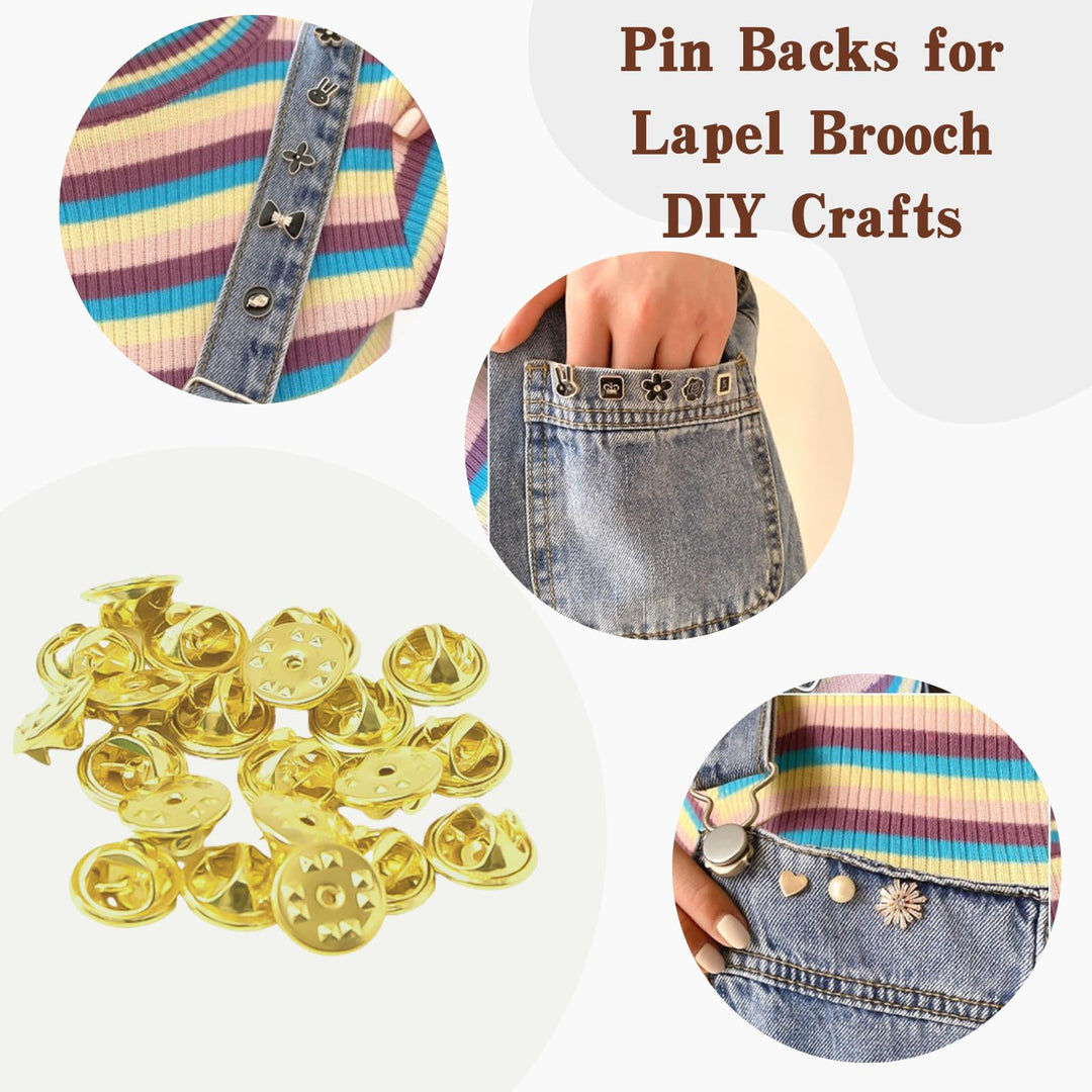 Pin Backs, Lapel Pin Backs, 50PCS Brass Metal Pin Backings for Brooch Tie Hat Badge Insignia, Gold