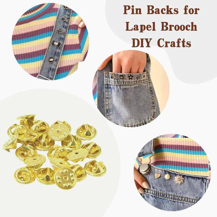 Pin Backs, Lapel Pin Backs, 50PCS Brass Metal Pin Backings for Brooch Tie Hat Badge Insignia, Gold