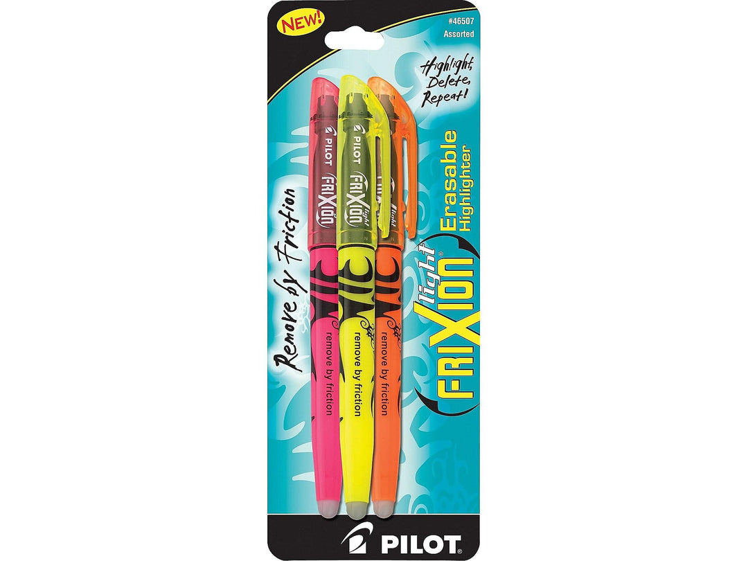 , FriXion Light Erasable Highlighters, Chisel Tip, Pack of 3, Assorted Colors