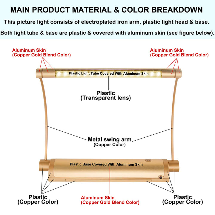 Cordless Painting Light,Battery Operated Picture Light with 9 Inch Light Tube,Art Lights for Painting,Remote Control Timer Auto Off,Dimmable Accent Lighting Picture Artwork-Gold