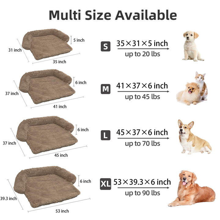 Calming Dog Bed Fluffy Plush Dog Mat for Furniture Protector with Removable Washable Cover for Large Medium Small Dogs and Cats (Large(45x37x6), Camel)