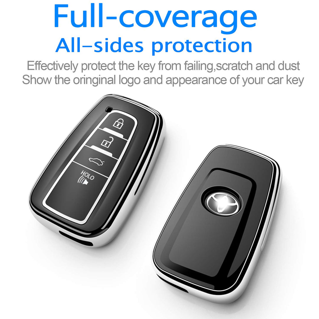for Toyota Key Fob Cover,Special Soft TPU Key Case Cover Protector Compatible with 2020-2022 Highlander Corolla Prius, 2018-2024 RAV4 Camry Avalon C-HR GT86 (only for Keyless go)-Silver