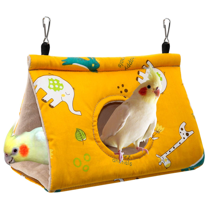 Winter Warm Bird Nest House - Hanging Hammock Velvet Shed Hut Cage Plush Fluffy Birds Hideaway Sleeping Bed Fuzzy for Parrot Parakeet Cockatiels Budgies Lovebird Medium(Yellow)