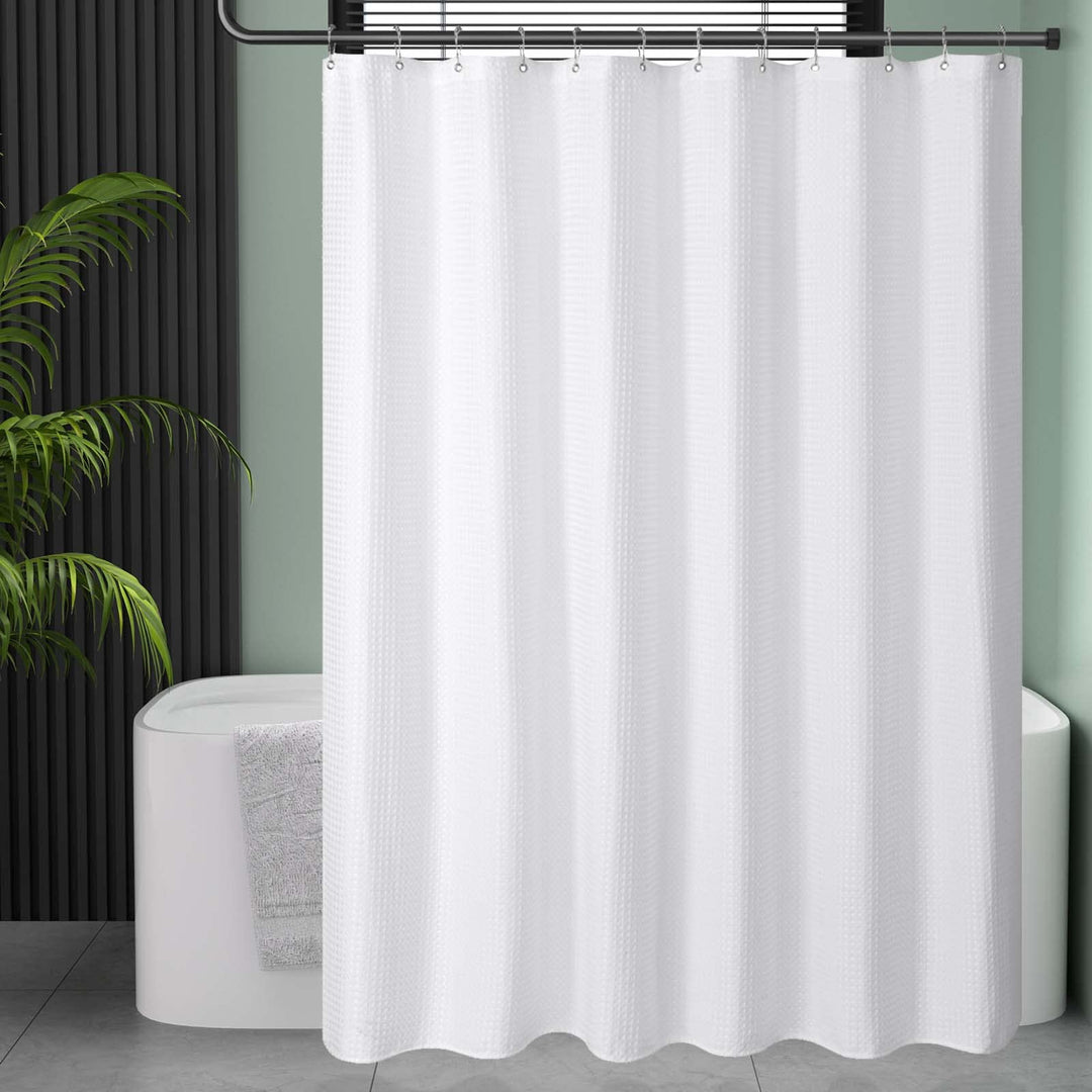 78 Inch Shower Curtain Fabric, Waffle Shower Curtain 72x78 Inches, Long Shower Curtain White Heavy Duty Hotel Quality Bathroom Shower Curtains