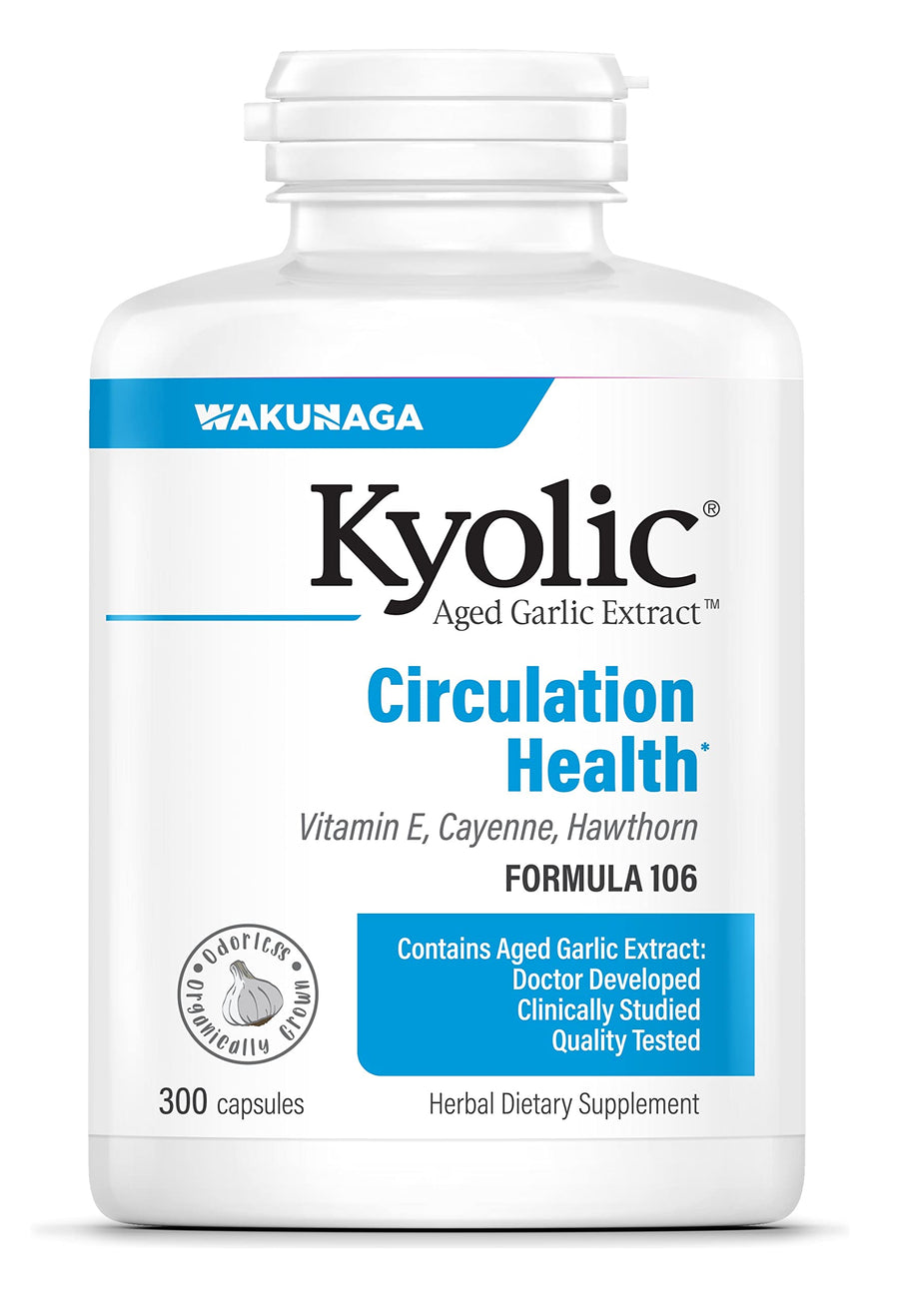 Aged Garlic Extract Formula 106, Circulation Health, 300 Capsules (Packaging May Vary)