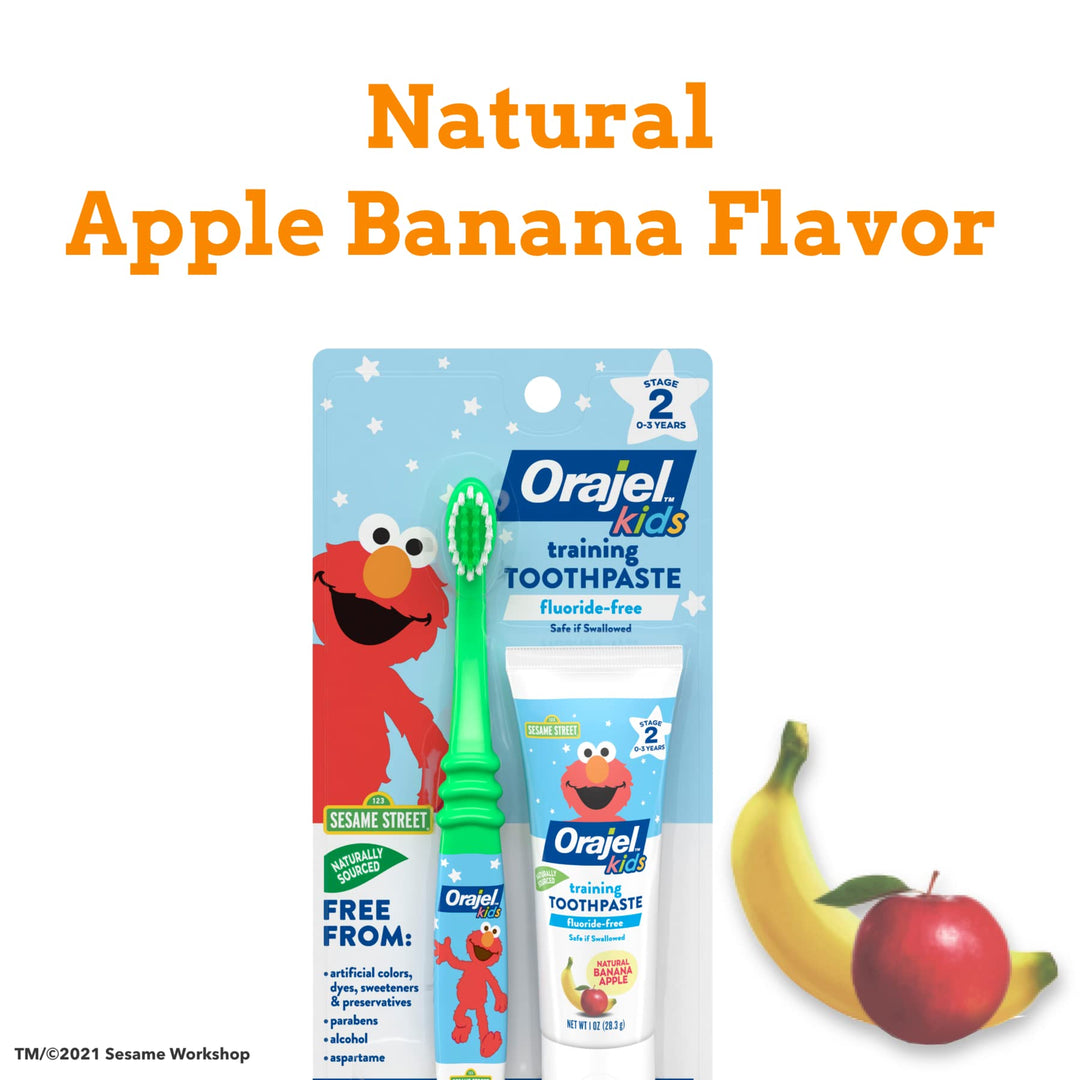 Elmo Fluoride-Free Tooth & Gum Cleanser with Toothbrush, Combo Pack, Banana Apple Flavored Non-Fluoride, 2 Piece Set