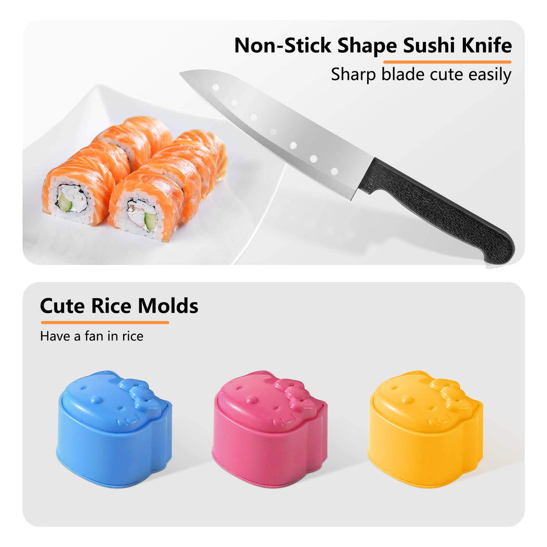 15 in 1 Sushi Making Kit, Sushi maker with 8 Sushi Rice Roll Mold Shapes, DIY Sushi Maker Tools with Bamboo Sushi Mat