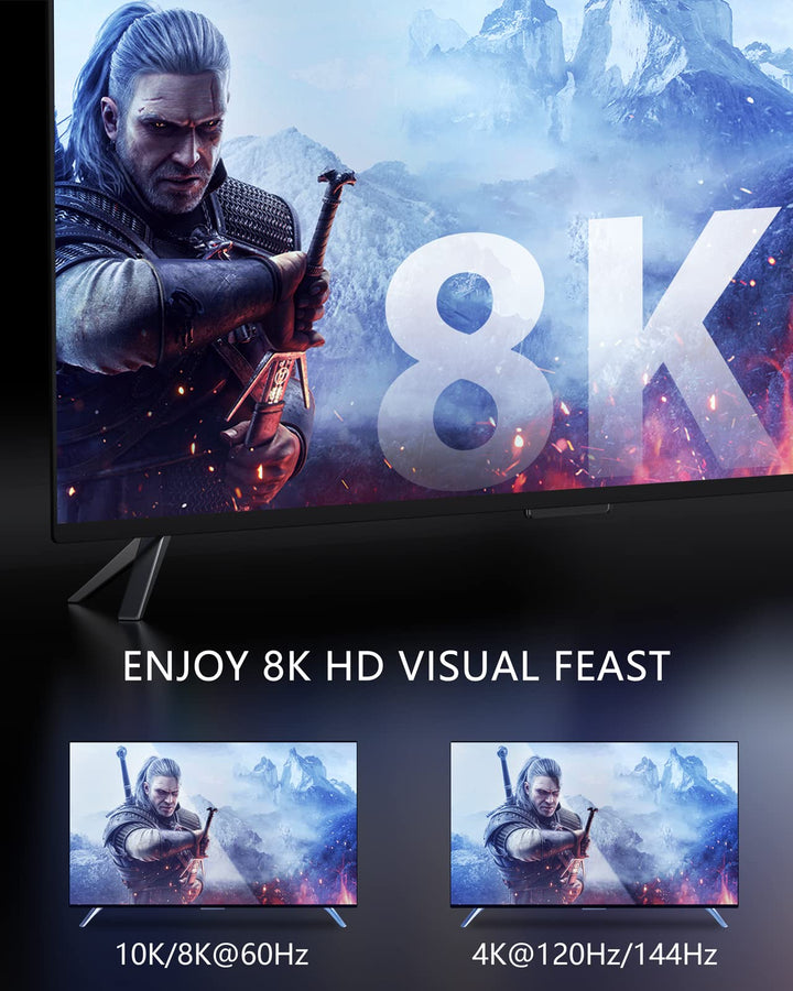 10K 8K HDMI 2.1 Cable 6ft 48Gbps (Certified) Ultra High Speed HDMI Cables, 8K60Hz 4K120Hz 144Hz eARC HDCP 2.2&2.3 SBTM HDR10+ Dolby Compatible with PS5 PlayStation 5 Xbox Series X Apple TV 4K