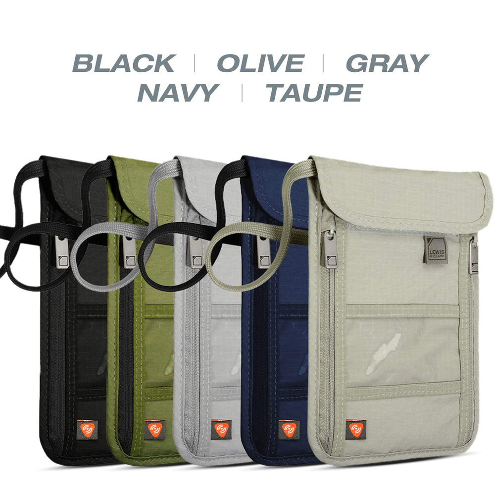RFID Blocking Stash Neck Wallet, Travel Pouch + Passport Holder for Women & Men, Black, One Size