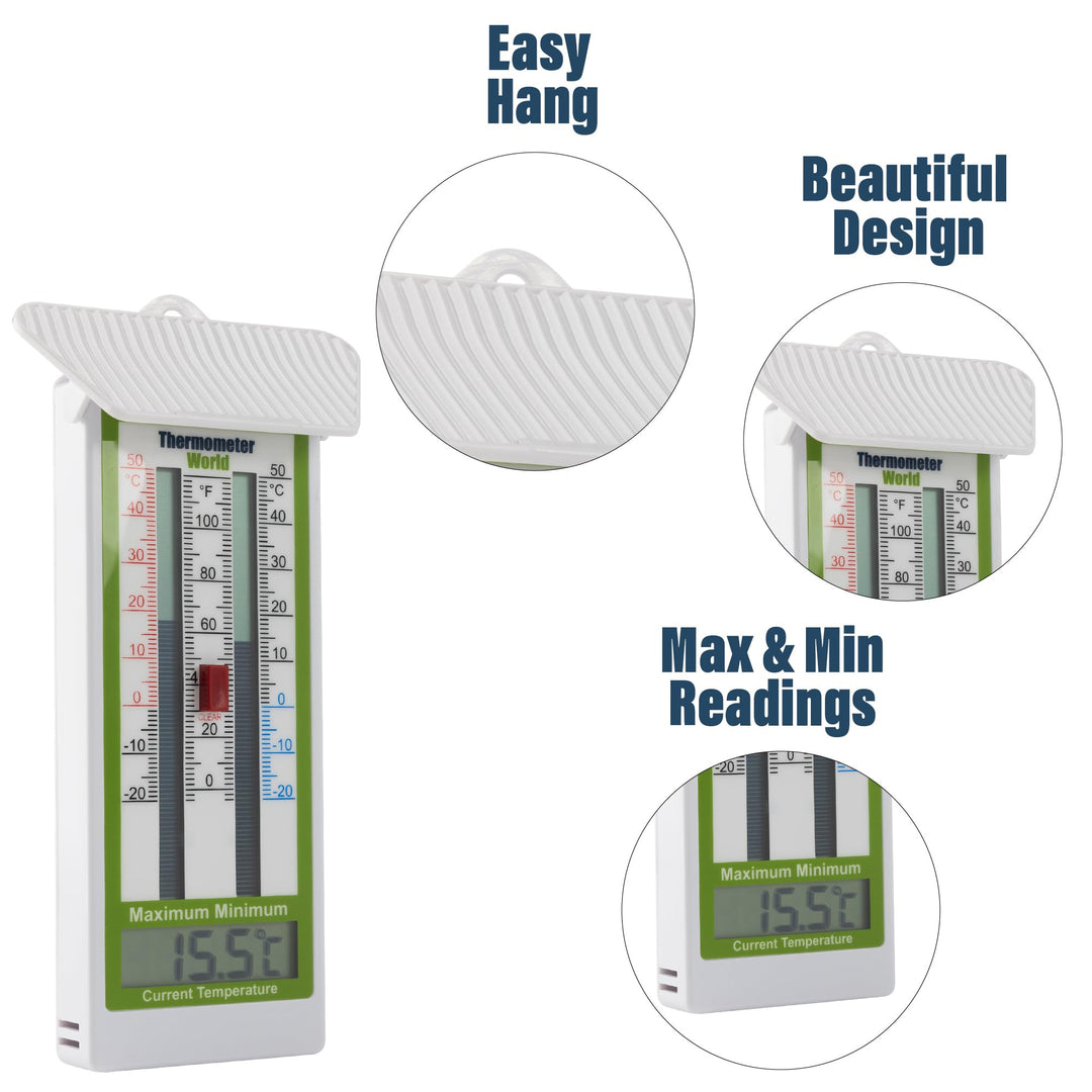 Digital Max Min Greenhouse Thermometer Classic Design Max Min Thermometer for Use in The Garden Greenhouse or Home Easily Wall Mounted Greenhouse Temperature Monitor