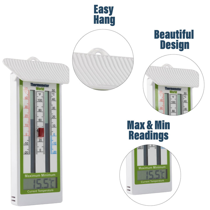 Digital Max Min Greenhouse Thermometer Classic Design Max Min Thermometer for Use in The Garden Greenhouse or Home Easily Wall Mounted Greenhouse Temperature Monitor