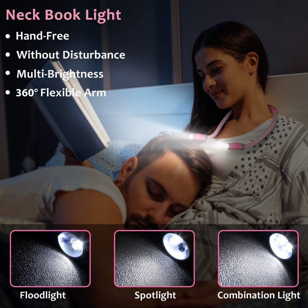 ® LED Hug Light,Rechargeable Neck Book Lights Night Lamp for Reading, Hands Free, 4 LED Bulbs, 3 Adjustable Brightness (Pink)