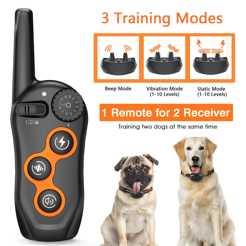 Dog Training Collar, IPX7 Waterproof Dog Shock Collar with Remote Control Range 1300ft, 3 Training Modes, Beep, Shock, Vibration, Rechargeable Shock Collar for Large Medium Small Dogs