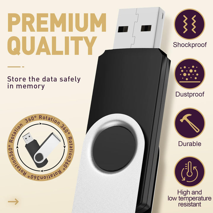 USB Flash Drive 512MB 10 Pack Thumb Drives Portable Pen Drives, Bulk USB 2.0 Memory Sticks Small Capacity 512 MB Zip Drive, Swivel Pendrive Black Jump Drives for Embroidery Sewing Machine