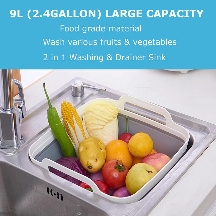 Dishpan For Washing Dishes,9L Collapsible Dish Tub Portable Sink,Wash Dish Basin,Foldable Laundry Tub,Washing Basin with Drain Plug,Dishpan for Kitchen Sink,Camping Dish Washing Tub,Gray