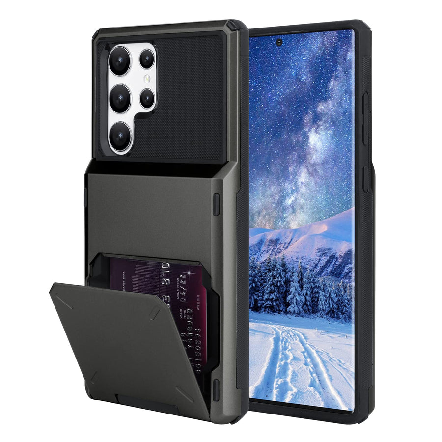 Wallet Case for Samsung Galaxy S22 Ultra Case with 4-Card Credit Card Holder Slot Shockproof Cover Hybrid Heavy Duty Protection Armor Phone Case Compatible with Samsung Galaxy S22 Ultra-Gray