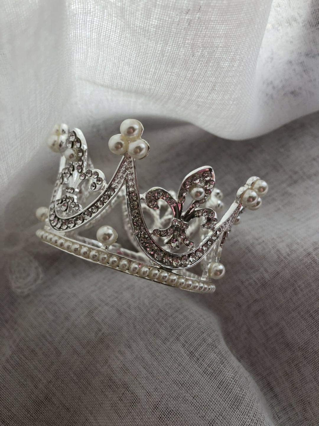 Bridal Wedding Party Pearl Rhinestone Full Circle Round Mini Crown Tiara Princess Crown