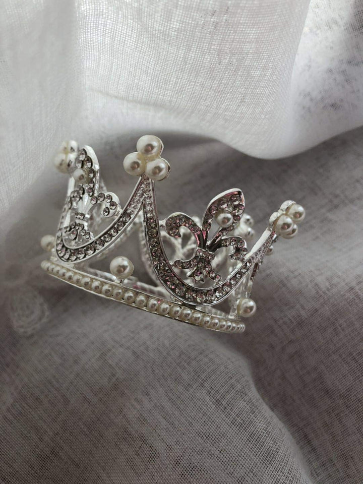 Bridal Wedding Party Pearl Rhinestone Full Circle Round Mini Crown Tiara Princess Crown