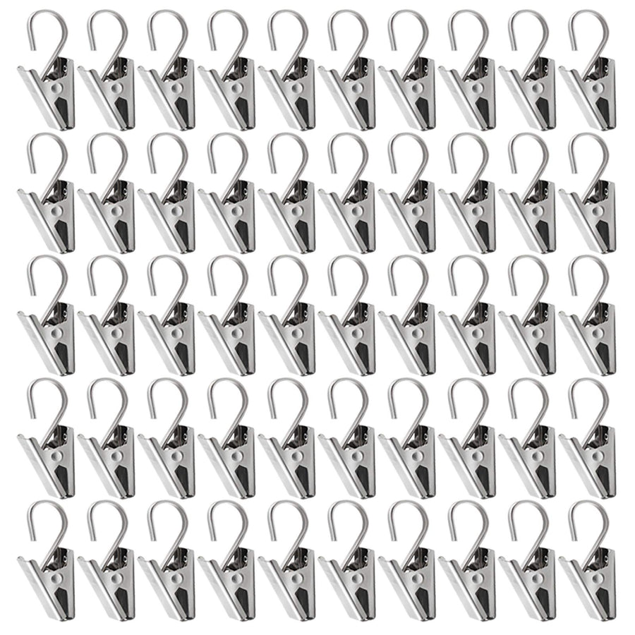 50 PCS Stainless Steel Curtain Hooks Curtain Clips with Hook, Curtain Rod Hooks, S Hooks for Hanging Curtain, Photos, Home Decoration Outdoor Christmas Party Wire Holder