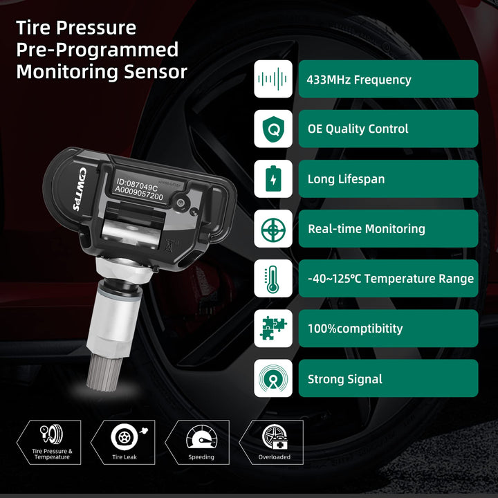 TPMS Sensor,433MHZ Tire Pressure Monitor System 4-Pack for Mercedes Replaces#A0009050030 A0009053907 A0009054204…