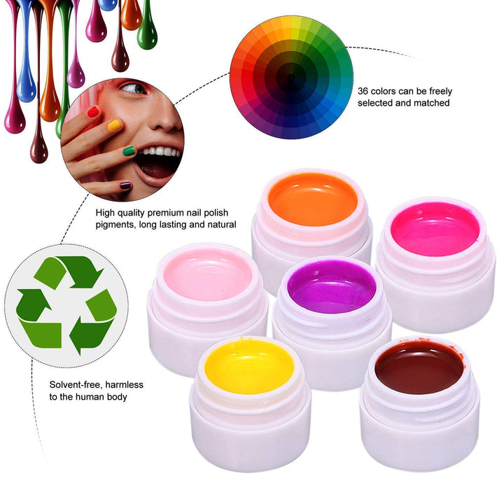 Nail Gel Polish, 36 Colors x 8ML Nail Art Pigment Set Nail Gel Builder Polish Solid Glue Extension Gel with One Nail Brush Nail Art Accessories