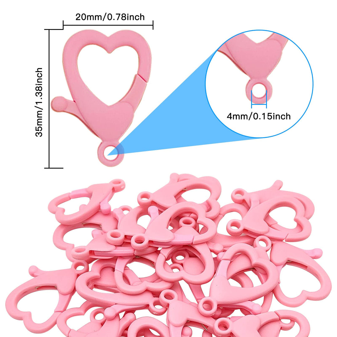 60Pieces Hard Plastic Lobster Claw Clasps Heart-Shaped Lobster Clasp Hooks Clip Cute Lanyard Snap Clip Hooks Curved Clip Fastener Backpack Clasp for DIY Jewelry Making, Handmade Crafts (Pink, 35x20mm)