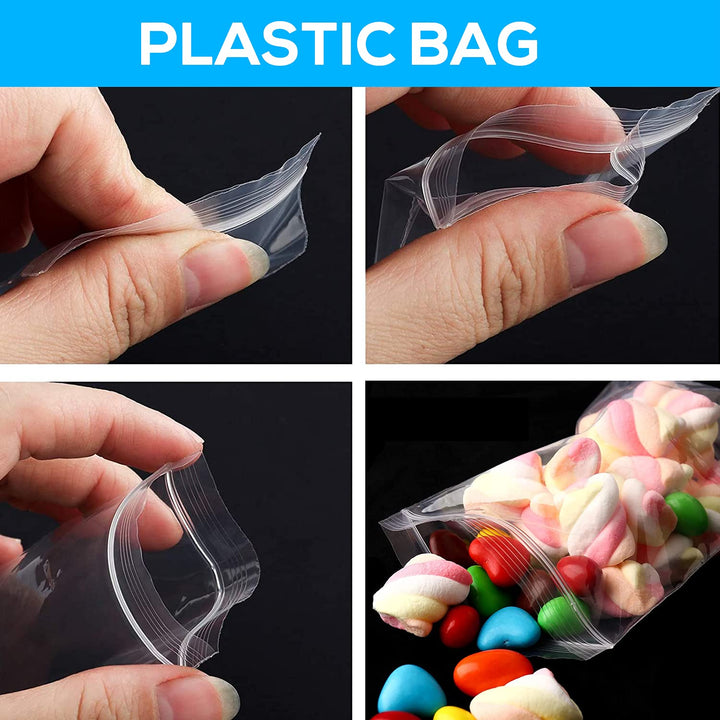 200pcs (100pcs 2 x 3 + 100pcs 3 x 4) Small Clear Plastic Poly Self Sealing Bags, Mini Resealable Bags Pockets, Reclosable Locking Baggies for Storage Jewelry, Snacks, Candy, Beads, Screws