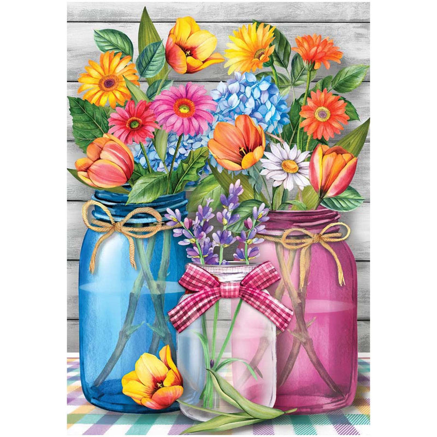 DIY Flowers Diamond Painting Kits for Adults, Round Full Drill Gem Flowers Diamond Painting Kits, 5D DIY Spring Floral Jars Diamond Art Painting Kits for Home Wall Decor 12x16 Inch