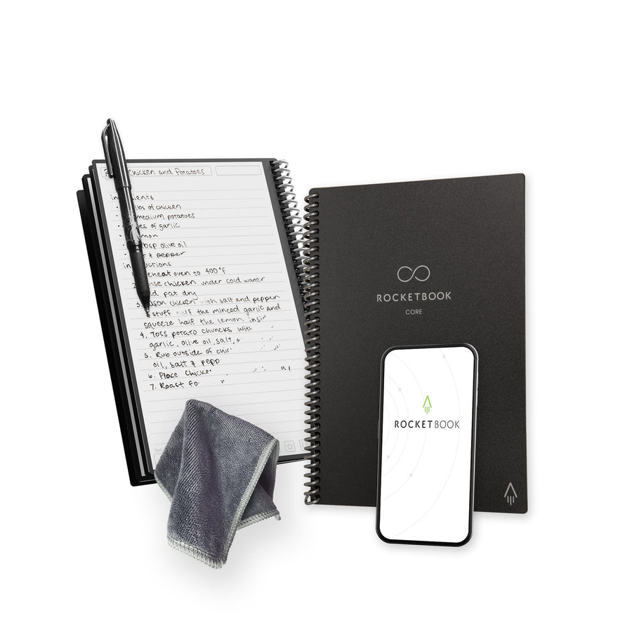Core Reusable Spiral Notebook, Executive Size 6x8.8, Black - Lined Pages, App-Connected, Erasable, Durable Cover, Ideal for School, Work, and Creative Projects